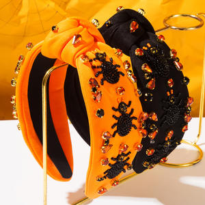 Nuove perline in stile scuro strass di ragno arancione nero fascia per capelli annodata con diamanti incrostati di capelli per feste - Product Image 1