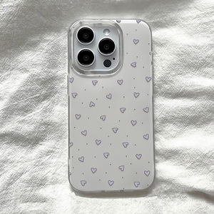 เคสสำหรับ iPhone 16 Pro Max ดีไซน์ใหม่สีขาว ลายหัวใจสีม่วงเพ้นท์ รูใหญ่ ป้องกันการกระแทก - Product Image 4