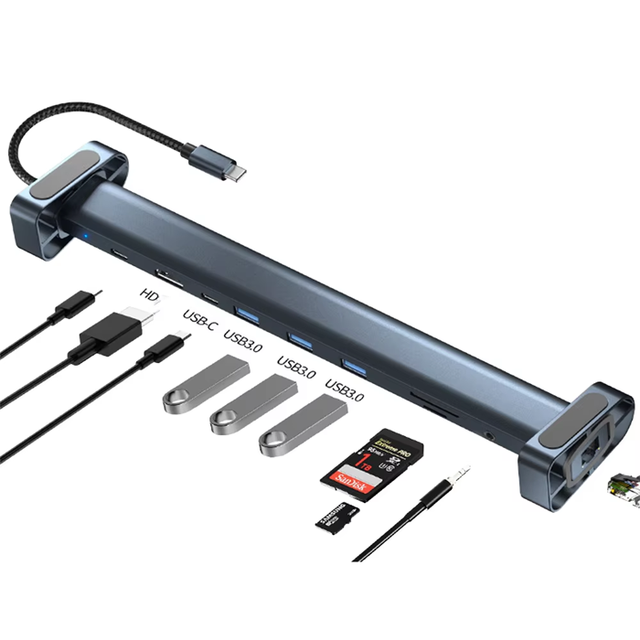 D2180 10 in 1 Type c Usbc Usb C/usb 3.0 Hub with rj45+TF Sd carder+PD100w charge