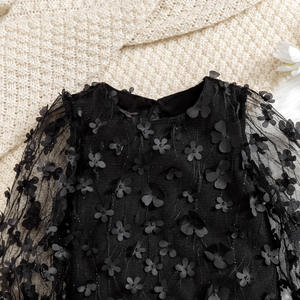 Vente en gros dans la boutique Ensemble de vêtements pour petites filles Chemise à manches fleuries en dentelle à volants <span class=keywords><strong>Jupe</strong></span> en <span class=keywords><strong>cuir</strong></span> PU uni Ensemble deux pièces - Product Image 5