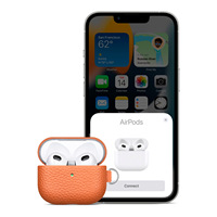 Étui pour écouteurs Airpods Pro en cuir véritable grain litchi avec boucle en métal sans dragonne, personnalisable