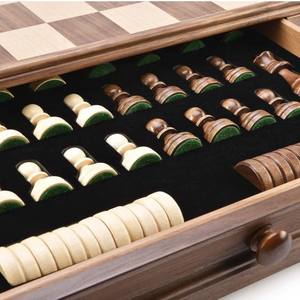 Juego <span class=keywords><strong>de</strong></span> <span class=keywords><strong>Ajedrez</strong></span> y Damas Internacional <span class=keywords><strong>de</strong></span> Madera Maciza <span class=keywords><strong>de</strong></span> Nogal con Cajón / Caja <span class=keywords><strong>de</strong></span> <span class=keywords><strong>Ajedrez</strong></span> <span class=keywords><strong>de</strong></span> Madera Maciza <span class=keywords><strong>de</strong></span> Alta Calidad / Madera - Product Image 2