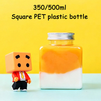 Transparante vierkante PET-fles voor dranken met verzegelde aluminium dop 350/500ML, op maat gemaakte etiket plastic fles voor fruitthee, sap, frisdrank