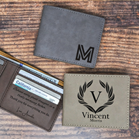 Portefeuille bifold en similicuir personnalisé : gravure laser, cadeau pour homme, marquage laser personnalisé, portefeuille bifold en similicuir pour homme