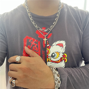 Stainless Steel Cross Pendant <b>Necklace</b> Men's Geometric Design Pave Setting 120221 - Product Image 4