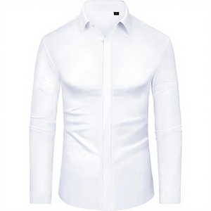 Camisa de Vestir Blanca Elástica para Hombre, Manga Larga, Corte Entallado, Cuello Clásico, Tejido, Formal, para Oficina - Product Image 4