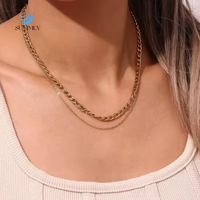 SUMMLY 2026 Collar de Cadena Doble Figaro Vintage Francés, Chapado en Oro de 18k, Acero Inoxidable, Diseño de Cereza Plegable, Ideal para Regalos