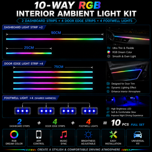 Bande lumineuse LED 6-en-1 en <span class=keywords><strong>fibre</strong></span> acrylique, dernière version, éclairage d'ambiance coloré pour voiture, lumière intérieure à effet de poursuite symphonique - Product Image 6