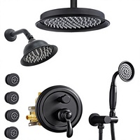 Système de douche vintage Homekicen à 1 poignée, pommeau de pluie de 9 po pour plafond, douchette murale de 6 po, ensemble robinet avec déviateur 4 voies en laiton
