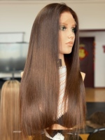 Perruque Lace Front SHY en Cheveux Remy Premium, Couleur Marron avec Mèches, Longueurs Plus Longues, avec Cheveux Naturels pour Femmes