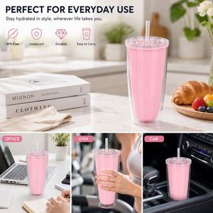 Custom Cold Drinking Plastic Tumbler Cups BPA Free 24oz <b>Double</b> <b>Wall</b> Acrylic Travel Plastic <b>Double</b> <b>Wall</b> With Straw and Lid - Product Image 6