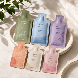 Sachet d'emballage personnalisé pour échantillons cosmétiques, petit sachet à bec verseur pour lotions, essences et crèmes, idéal pour les produits d'essai de soins de la peau - Product Image 1