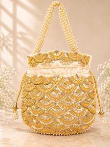 Traditional Classic Rajasthan Silk Saddle Embroidered Lightweight <b>Potli</b> <b>Bag</b> Drawstring Shoulder Purse Women Festive Wedding - Product Image 3