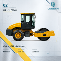 Rouleau compresseur vibrant à tambour unique entièrement hydraulique LONSEN LZ306H de 6 tonnes pour la construction routière et les travaux de terrassement