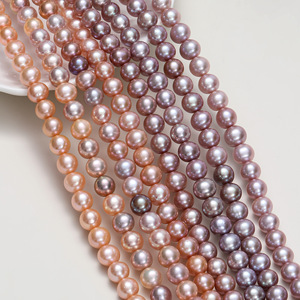 Collares de Perlas de Agua Dulce Naturales, Redondas, Casi Perfectas, Sin Núcleo, de Color Caramelo, al por Mayor para Fabricantes, para DIY - Product Image 1