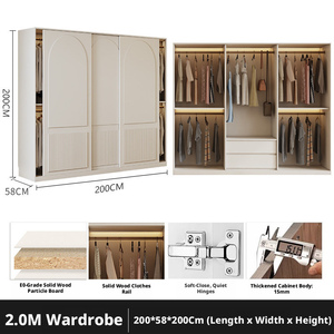 <span class=keywords><strong>Armoire</strong></span> simple de couleur crème française avec portes coulissantes, adaptée aux chambres familiales et aux salons - Product Image 4