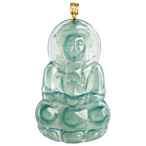 หยกเจไดต์สีน้ำเงินธรรมชาติ จี้หยกพระโพธิสัตว์กวนอิม ทอง 18K เครื่องประดับสำหรับผู้ชายและผู้หญิง ศาสนาพุทธ พร้อมใบรับรอง D339 - Product Image 5