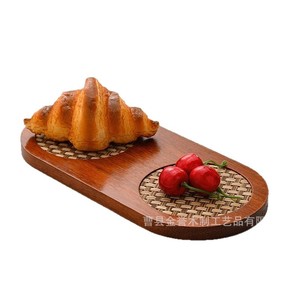 Japanese Style Wooden <b>Tray</b> <b>Tea</b> Serving Rectangular With Woven Insert For Hotel Restaurant Dessert Sushi Platter - Product Image 5