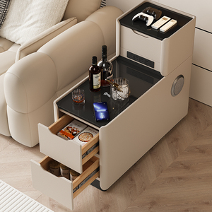 Meuble d'appoint multifonctionnel en cuir de luxe léger avec table de recharge sans fil, mobilier d'angle moderne pour salon A29 H - Product Image 3