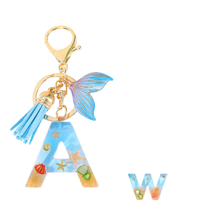 Llavero con Letra A de Sirena y Océano, con Borla y Cola de Pez, Accesorio de Pulsera Hecho a Mano, Souvenir - Product Image 1