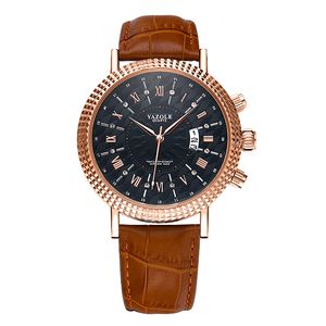 Yazole422新しいデザインブラウンメンズクォーツ時計2022 PUレザーバンド防水日付表示カジュアルビジネスリロイ時計 - Product Image 1