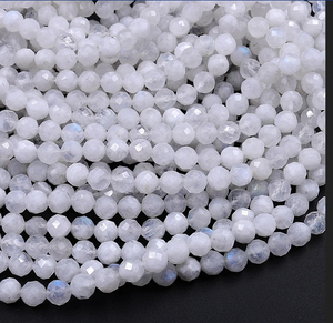 Bracelet de cheville en pierre de lune blanche naturelle, 1 brin de perles rondes facettées, bijoux pour femmes et filles, 13 pouces, Rondelles - Product Image 2