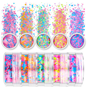 5色のネオンカラーグリッターセット クリスマス 新年 ネイルデコレーション DIYクラフト ボディ フェイス ネオンチャンキーグリッター - Product Image 3