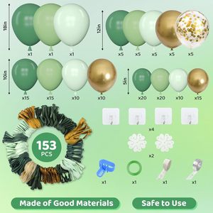 153 Uds. Diferentes tamaños 18 12 10 5 pulgadas Salvia verde globo guirnalda arco Kit oro látex metálico confeti globos Primera Comunión - Product Image 6