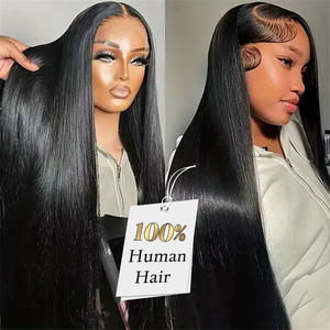 Peluca de Cabello Humano Brasileño con Frente de Encaje al por Mayor, Peluca de Encaje <span class=keywords><strong>Frontal</strong></span> Transparente sin Pegamento, Peluca de Cabello Humano Liso para Mujeres Negras - Product Image 1