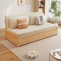 Sofá Cama Cuadrado Plegable de Madera Maciza de Dos Plazas, Multifuncional, Retráctil, Relleno de Esponja, Estilo Chino Moderno, Respaldo Dividido, para Sala de Estar