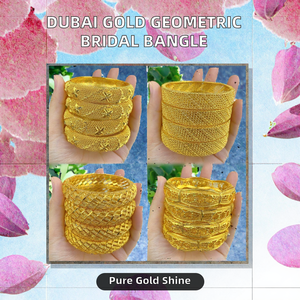 Middle East Cross-Border 24K Gold Plated <b>Copper</b> Alloy Open Hollow Geometric Trendy <b>Bangles</b> Women's Bridal Anniversary Jewelry - Product Image 2