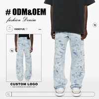 Jeans en denim délavé à l'acide, style Y2K, hip-hop, graffiti, peinture éclaboussée, couleur délavée, ourlet brut, écologique, fabriqués sur mesure pour hommes