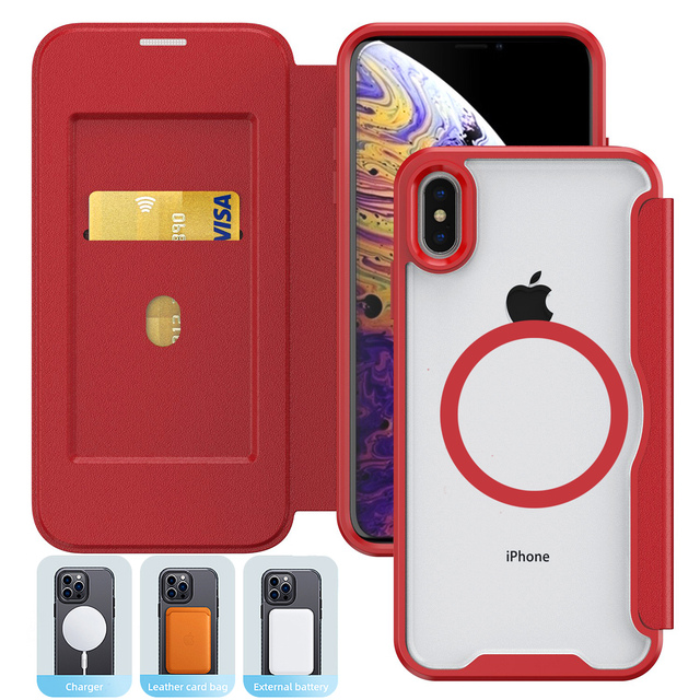 Wholesale Magnetic Leather Phone Case with Card Holder for iPhone XS MAX Wireless Charging Compatible Plus Model