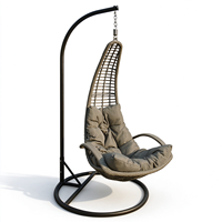 Fauteuil suspendu en rotin PE, design moderne, en forme d'œuf ou de goutte d'eau, avec structure en os de poisson, siège individuel avec coussin, pour intérieur et terrasse