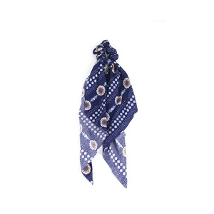 Korean style dark blue flower printout in spiral elastic RUBBER Hair gums - Product Image 1
