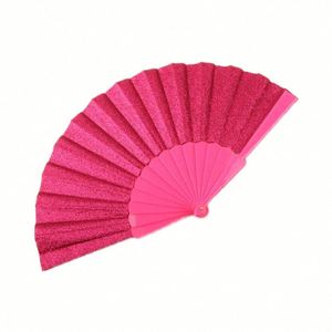 Abanico de Mano de Plástico con Purpurina de Estilo Clásico de 23 cm, Ecológico e Impermeable, para Baile Decorativo, Venta al por Mayor - Product Image 1