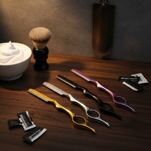 Rasoir droit de barbier en acier inoxydable à finition miroir, avec poignée à insertion par le doigt, noir/blanc, en papier – Meilleures ventes - Product Image 3