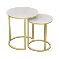 โต๊ะวางข้างเตียงหินอ่อน2ชิ้น,โต๊ะวางกลางคืนสีทองสำหรับห้องนั่งเล่น