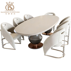 BS Designer Luxury Fabric Genuine Leather <strong>Dining</strong> <strong>Chairs</strong> <strong>6</strong> 8 Seat <strong>Dining</strong> Table <strong>Set</strong> Customized Modern <strong>Grey</strong> <strong>Chairs</strong> for Villa - Product Image 6