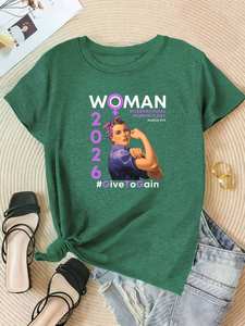 T-shirt Elegante da Donna Girocollo Manica Corta Stampa Giornata Internazionale della Donna 2027 Stile Vintage Vestibilità Comoda Regolare - Product Image 3