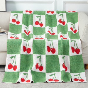New Cherry Bow Series Knitted Sofa Microfiber Half Fleece Blanket - Product Image 1