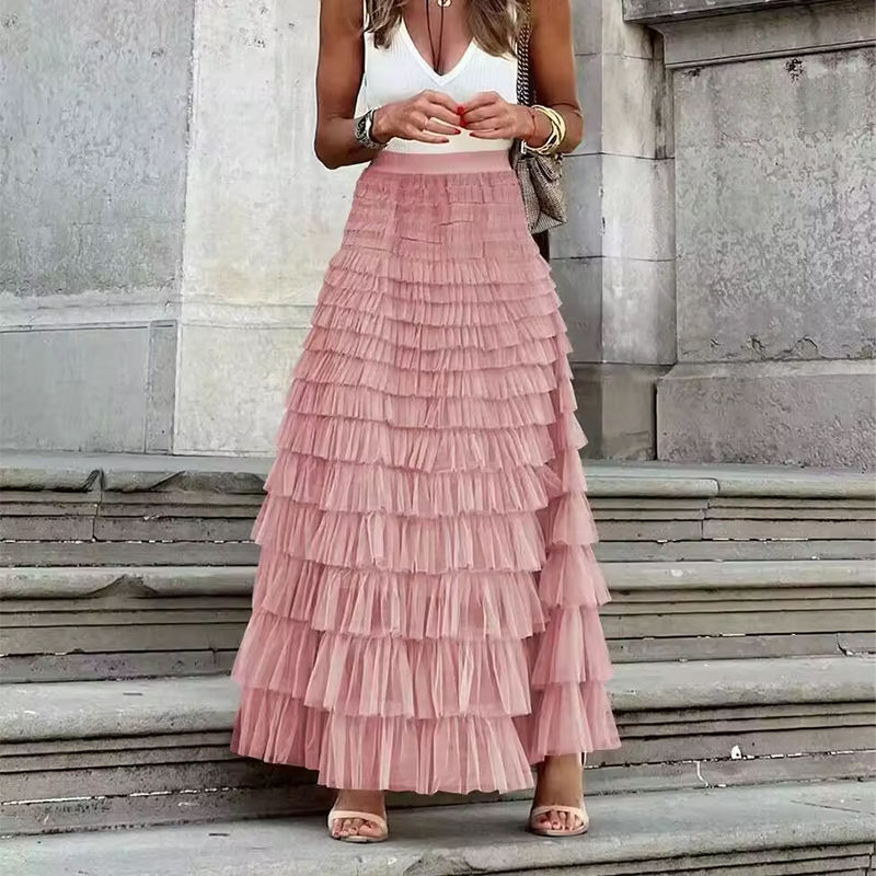 Elegant Girls High-Waisted Long Satin Maxi Dress with Ruffle Pleated Wrap  and Leopard Print Cake Tulle Skirt Hot Sale Fabric