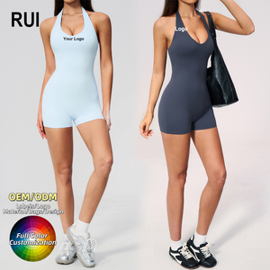 RUIQUWIN Custom Women's One Piece Sleeveless Bodysuit Wholesale Gym Fitness <b>Jumpsuits</b> Sports Bodysuits Yoga <b>Jumpsuits</b> - Product Image 1