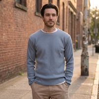 T-shirts pour hommes en tricot gaufré, T-shirts à manches longues, hauts à col rond pour hommes, T-shirt gaufré durable, vêtements personnalisés pour hommes