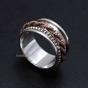 Best Quality 925 Sterling <b>Silver</b> Bohemian Style Fine Wedding Gift Band Bezel Setting Three Tone <b>Spinner</b> <b>Ring</b> Third Party - Product Image 1