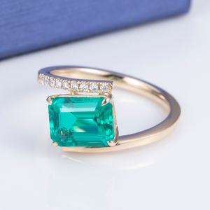 Anillo de Esmeralda Cuadrada con Moissanita de Corte Redondo DEF, Joyería de Moda para Mujer, Oro de 18k, MS-611 - Product Image 1