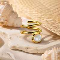 Bague en forme d'ampoule de fritillaire naturelle pour femme, en laiton plaqué or 18 carats véritable, design spiralé enveloppé, ajustable, cadeau de bijoux