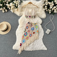 EN STOCK haut de bikini en tricot au crochet avec jupe de plage à franges robe de plage évider couvertures fabricants de maillots de bain de carnaval