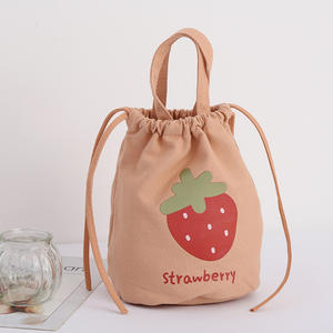 Fiambrera de lona de mano para colegiala, bolsa Bento, bonita bolsa de cubo con cordón, bolsa de lona para almacenamiento de aperitivos - Product Image 4