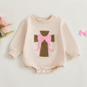 2026 Vêtements <span class=keywords><strong>pour</strong></span> bébés religieux : <span class=keywords><strong>Barboteuse</strong></span> sweat à manches longues <span class=keywords><strong>pour</strong></span> bébés filles, style Coquette, avec motif croix et nœud, <span class=keywords><strong>pour</strong></span> baptême - Product Image 2